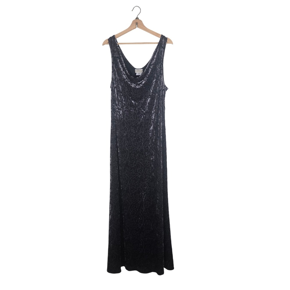Burnout Velvet Maxi Dress Womens XL Gray Silver Gothic Fairycore Formal Dress